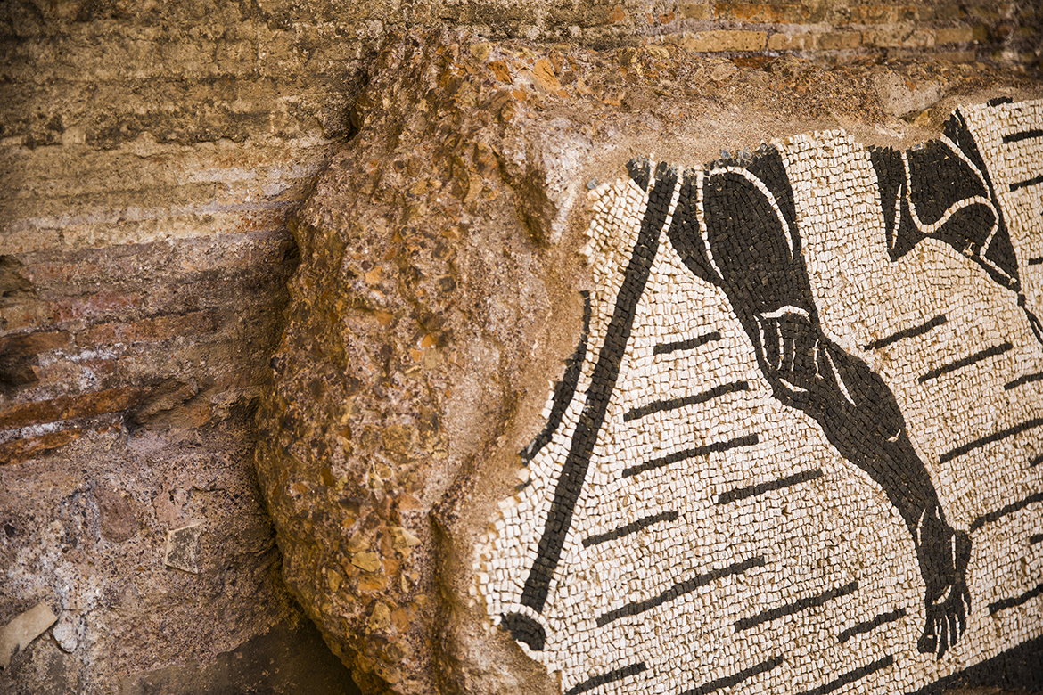 A partial ancient mosaic at the Baths of Caracalla